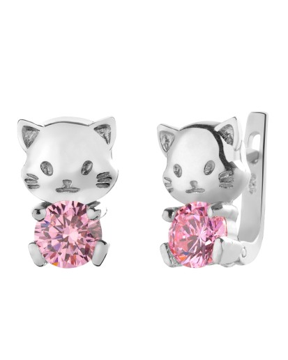 SREBRNE KOLCZKI DLA DZIEWCZYNKI WISZĄCE KOTY KOTKI RÓŻOWE SREBRO 925