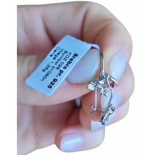 SREBRNE RODOWANE KOLCZYKI DLA DZIEWCZYNKI PTASZKI WISZĄCE 925