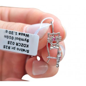 SREBRNE RODOWANE KOLCZYKI DLA DZIEWCZYNKI WISZĄCE KOTY 925