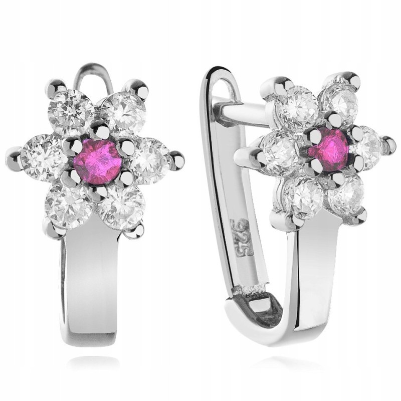 Srebrne kolczyki dziecięce kwiatki z cyrkoniami 925