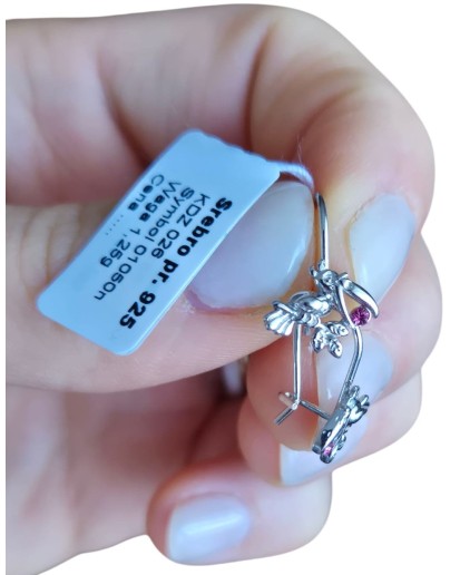 SREBRNE RODOWANE KOLCZYKI DLA DZIEWCZYNKI PTASZKI WISZĄCE 925