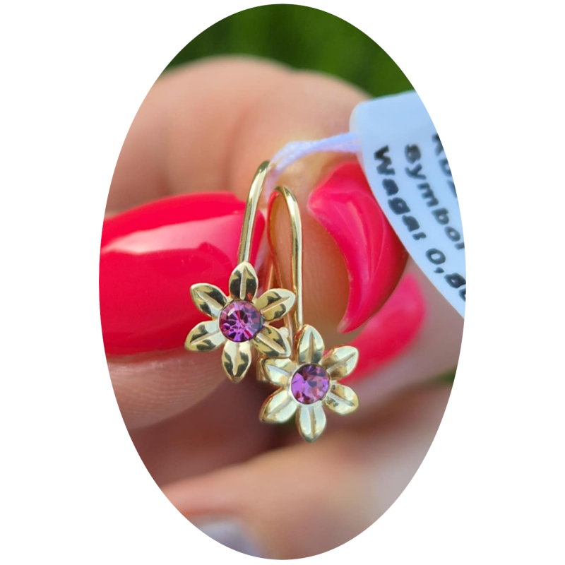 SREBRNE POZŁACANE KOLCZYKI DLA DZIEWCZYNKI KWIATKI RÓŻOWE 925