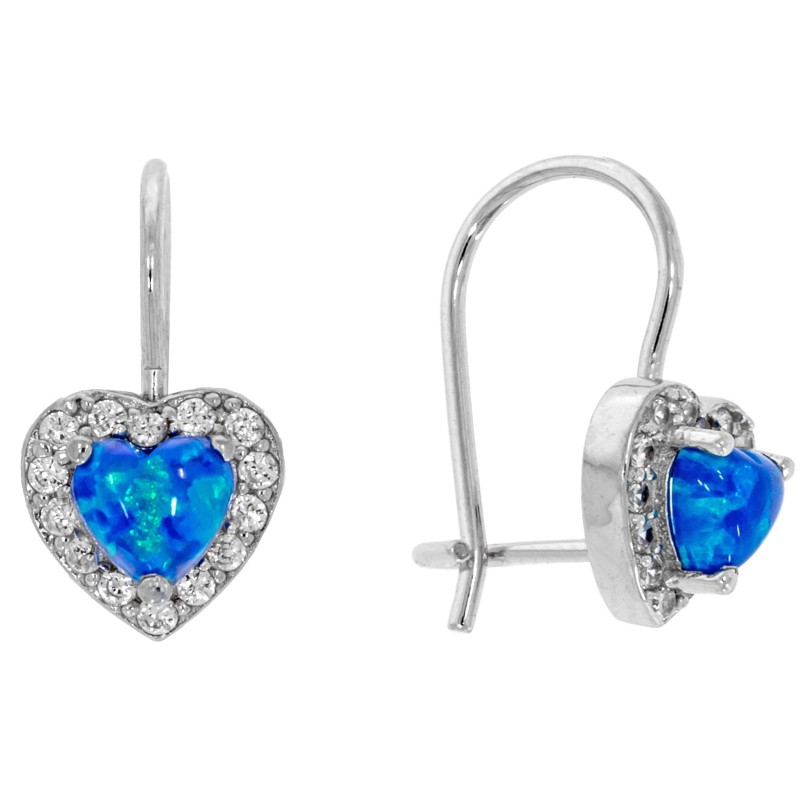 SREBRNE KOLCZYKI DAMSKIE SERDUSZKA WISZĄCE Z OPALEM SREBRO 925