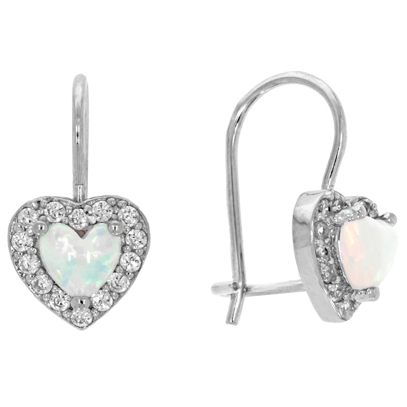 SREBRNE KOLCZYKI DAMSKIE SERDUSZKA WISZĄCE Z OPALEM SREBRO 925