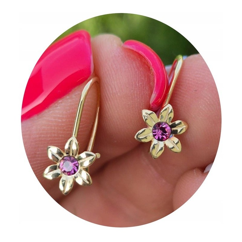 SREBRNE POZŁACANE KOLCZYKI DLA DZIEWCZYNKI KWIATKI RÓŻOWE 925