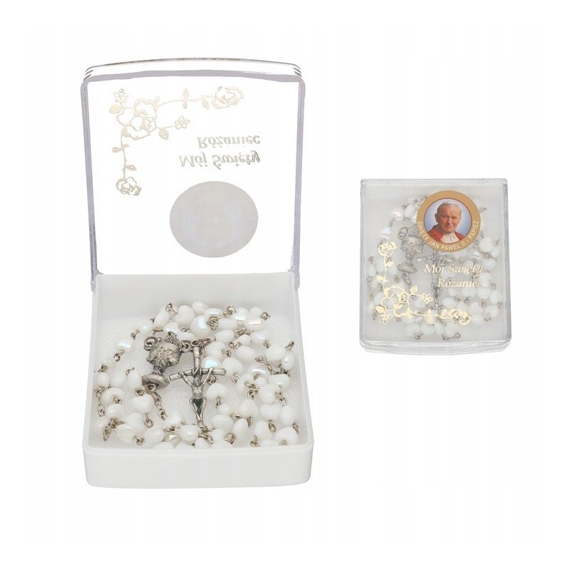 Różaniec srebrny na chrzest komunię prezent z paciorkami mały 925 + gratis