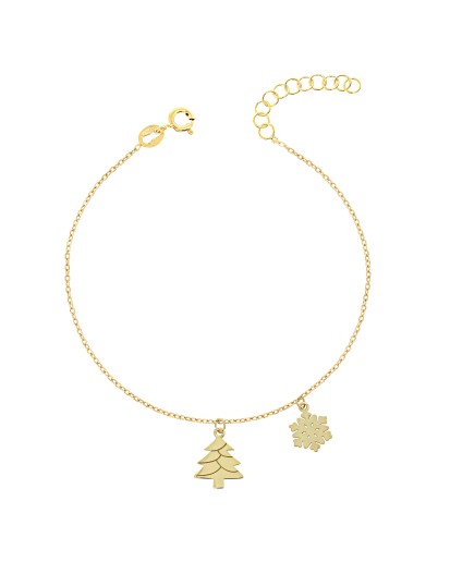 Srebrna bransoletka ankier pozłacana – choinka i gwiazdka 17–20 cm