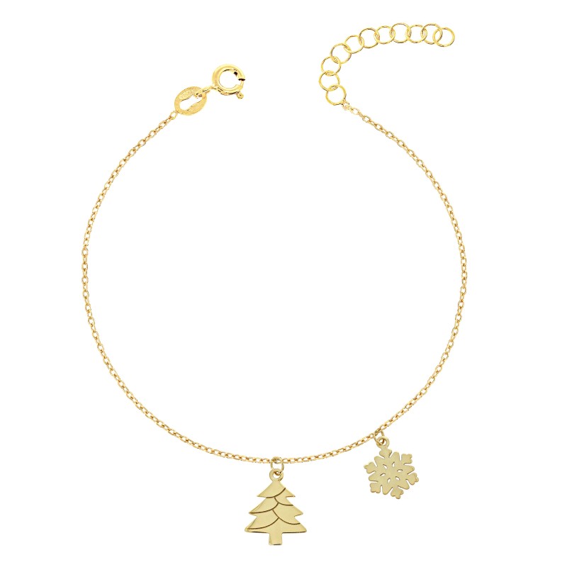 Srebrna bransoletka ankier pozłacana – choinka i gwiazdka 17–20 cm