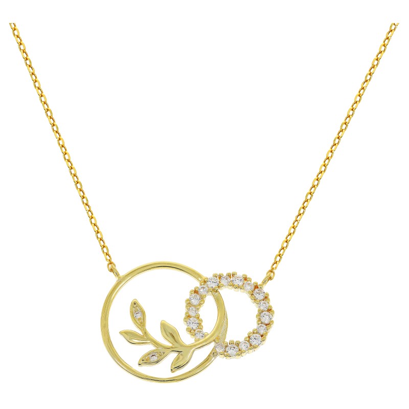 Naszyjnik damski pozłacany ankier kółka z cyrkoniami | 45 cm