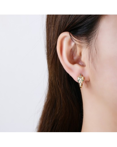 Pozłacane srebrne kolczyki damskie z zieloną cyrkonią – angielskie zapięcie, srebro 925