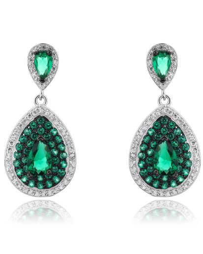 SREBRNE DAMSKIE KOLCZYKI WISZĄCE CYRKONIA ZIELONY SREBRO 925