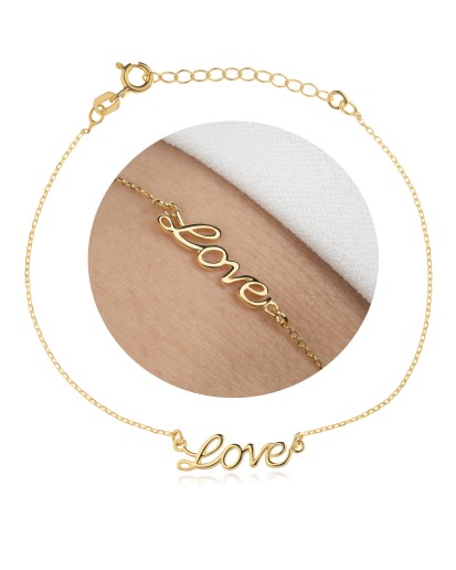 Pozłacana bransoletka srebrna LOVE 925 – ankier, regulowana 19 cm