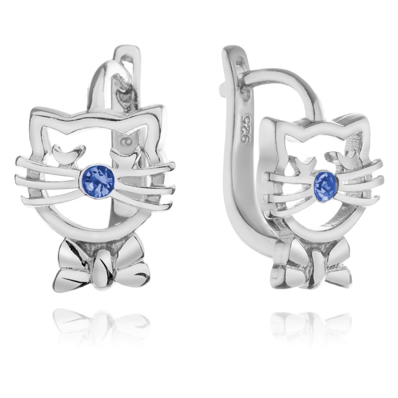 Srebrne kolczyki dla dziewczynki koty z cyrkoniami 925