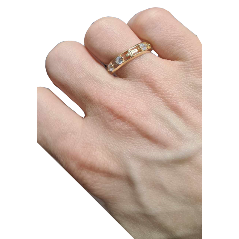 Srebrny pozłacany różaniec na palec 925 – obrączka z cyrkoniami srebro