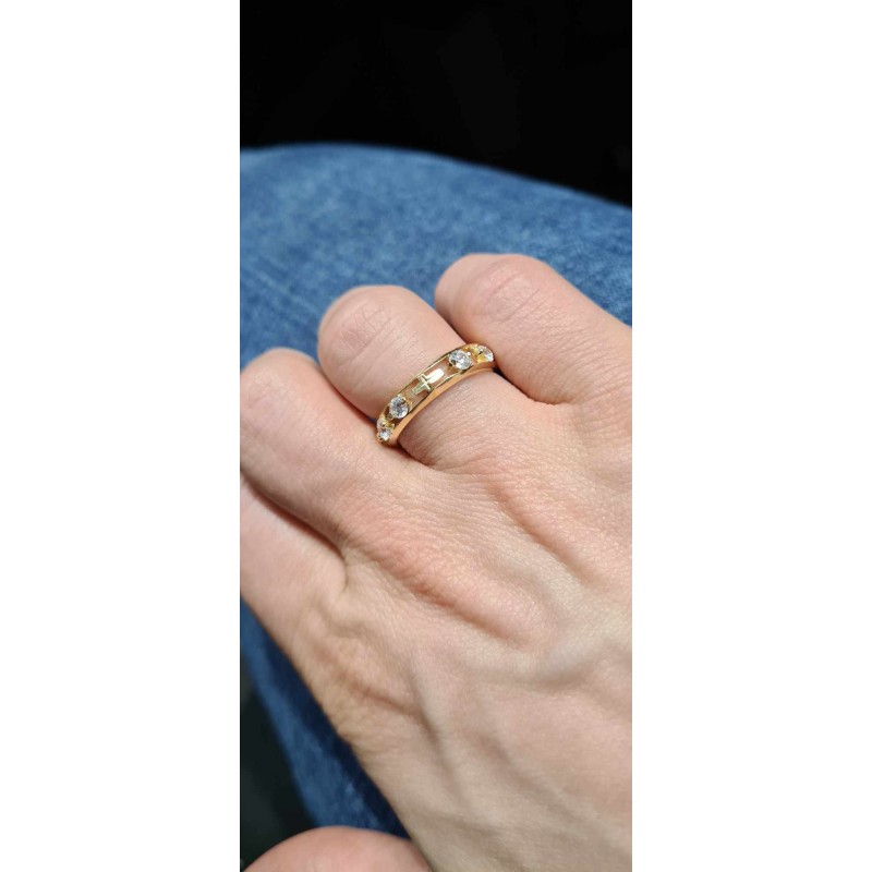 Srebrny pozłacany różaniec na palec 925 – obrączka z cyrkoniami srebro