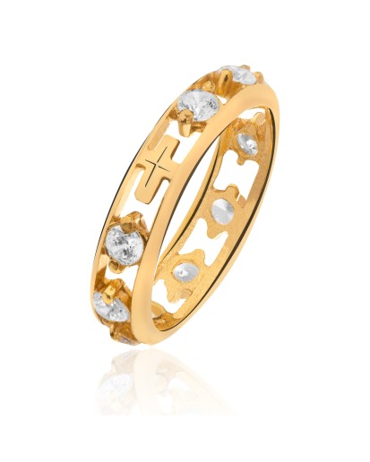 Złoty różaniec na palec srebrna obrączka z cyrkonią 925