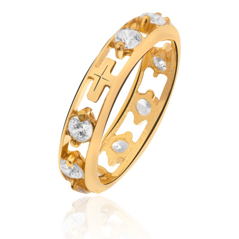 Srebrny pozłacany różaniec na palec 925 – obrączka z cyrkoniami srebro