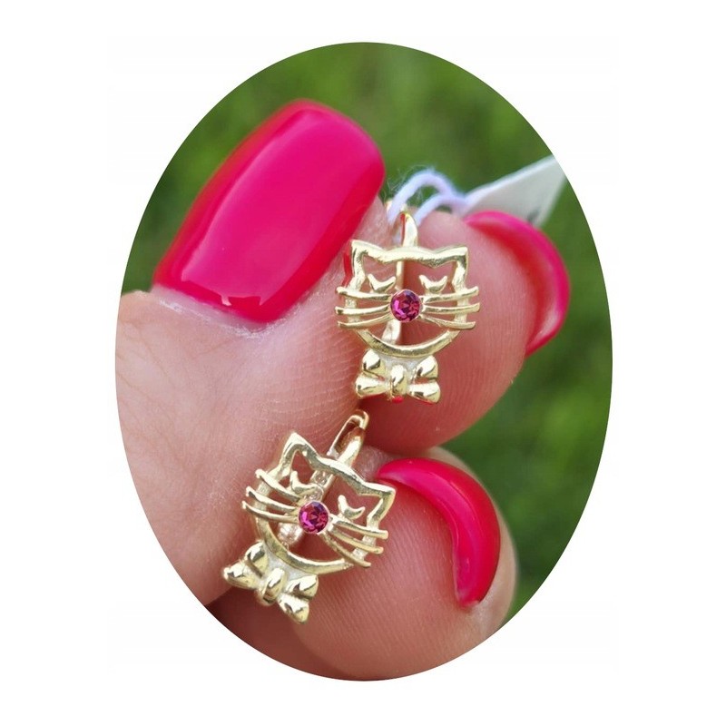 Srebrne kolczyki dla dziewczynki koty z cyrkoniami 925