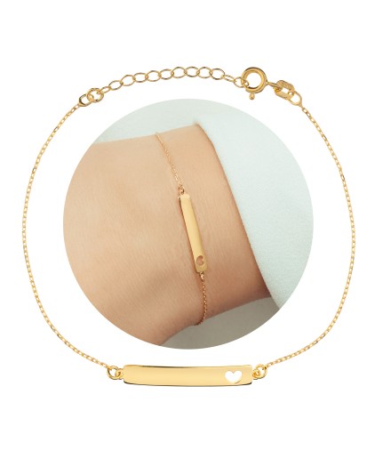 ZŁOTA DAMSKA BRANSOLETKA BLASZKA SERCE GRAWER 19CM 925