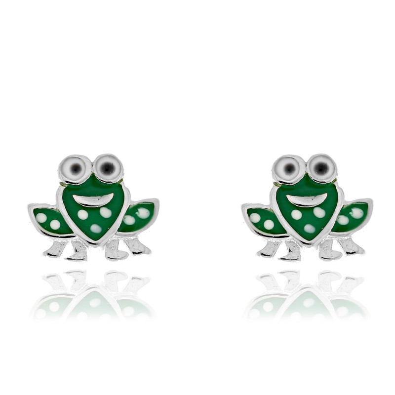 SREBRNE KOLCZYKI DLA DZIEWCZYNKI ZIELONE ŻABKI ŻABA WKRĘTKI 925