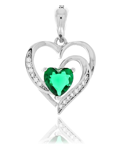 SREBRNA ZAWIESZKA DLA KOBIETY Z ZIELONĄ CYRKONIĄ SERCE SERDUSZKO SREBRO 925