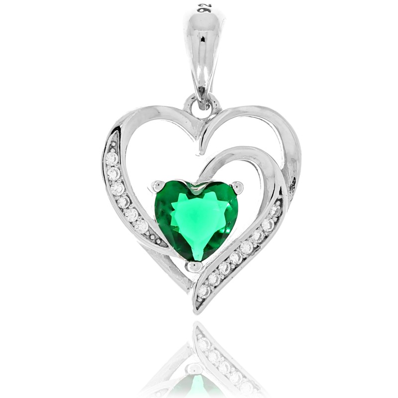 SREBRNA ZAWIESZKA DLA KOBIETY Z ZIELONĄ CYRKONIĄ SERCE SERDUSZKO SREBRO 925