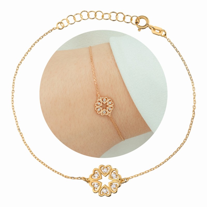 SREBRNA BRANSOLETKA DLA KOBIETY ZŁOTE SERCE SERDUSZKO CYRKONIA 925