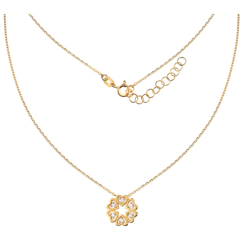 SREBRNY NASZYJNIK DAMSKI ZŁOTE SERDUSZKA Z CYRKNIAMI CELEBRYTKA SREBRO 925