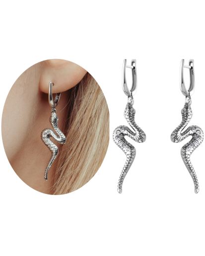 SREBRNE OKSYDOWANE KOLCZYKI DLA KOBIETY DAMSKIE WĄŻ ANGELSKIE 925