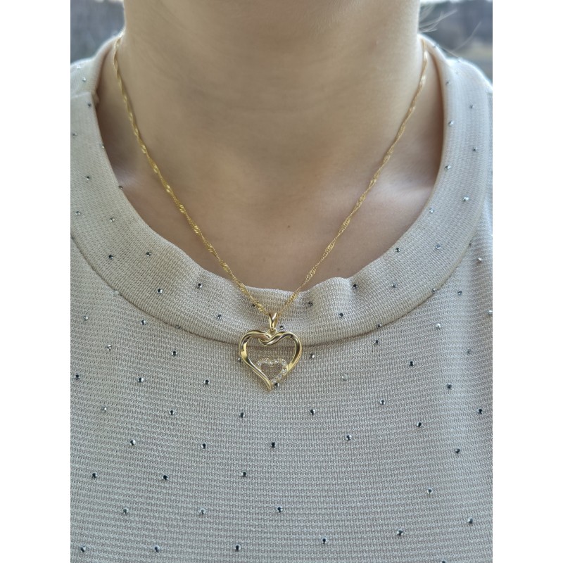 KOMPLET ŁAŃCUSZEK + ZAWIESZKA SREBRNY POZŁACANY 24K SERCE WISIOREK SREBRNA LOVE 925