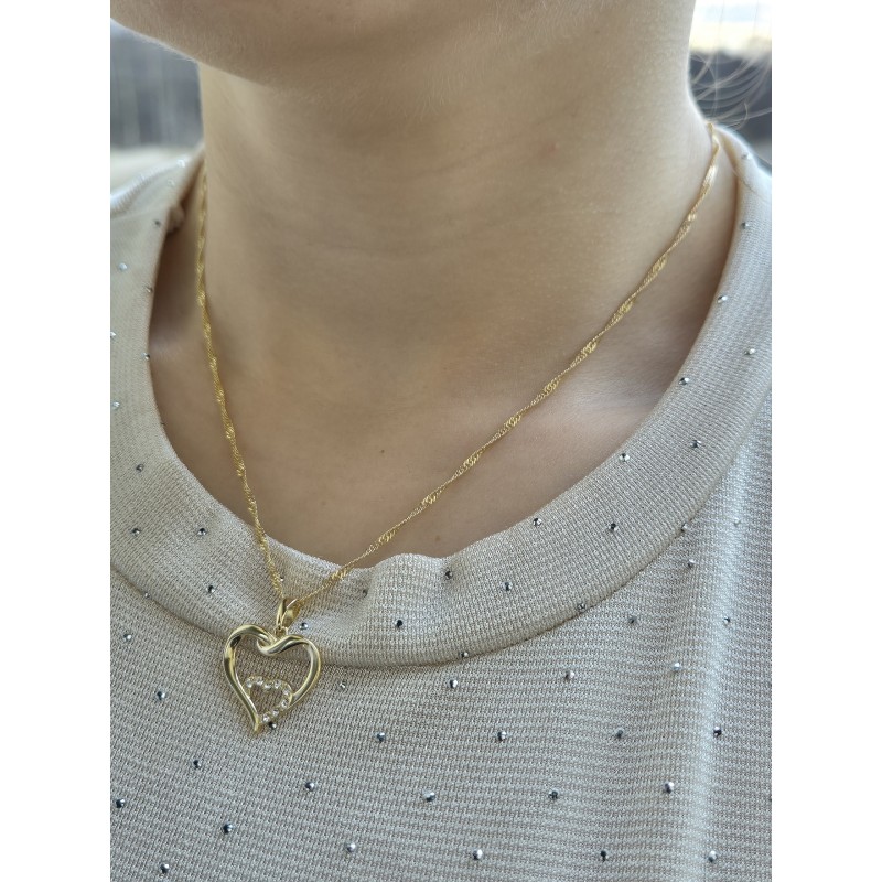 KOMPLET ŁAŃCUSZEK + ZAWIESZKA SREBRNY POZŁACANY 24K SERCE WISIOREK SREBRNA LOVE 925