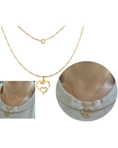 KOMPLET ŁAŃCUSZEK + ZAWIESZKA SREBRNY POZŁACANY 24K SERCE WISIOREK SREBRNA LOVE 925