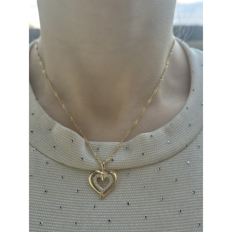 KOMPLET ŁAŃCUSZEK + ZAWIESZKA SREBRNY POZŁACANY 24K SERCE WISIOREK SREBRNA LOVE 925