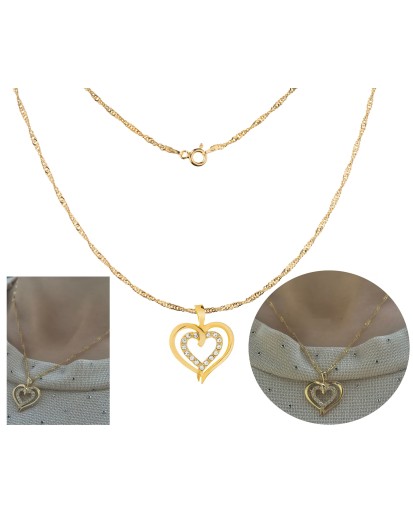 KOMPLET ŁAŃCUSZEK + ZAWIESZKA SREBRNY POZŁACANY 24K SERCE WISIOREK SREBRNA LOVE 925