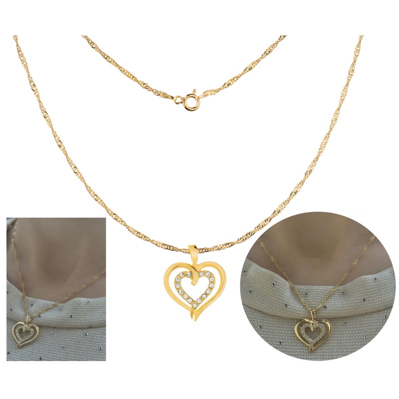 KOMPLET ŁAŃCUSZEK + ZAWIESZKA SREBRNY POZŁACANY 24K SERCE WISIOREK SREBRNA LOVE 925