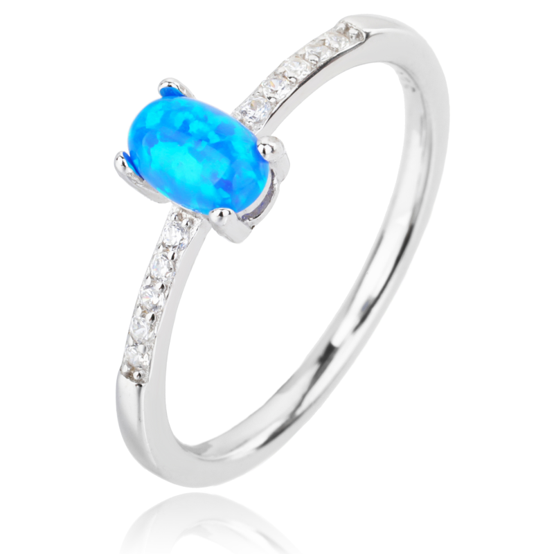 Rodowany pierścionek srebrny 925 z opalem i cyrkoniami, rozmiar 16