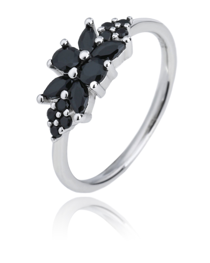 SREBRNY DAMSKI PIERŚCIONEK Z CZARNĄ CYRKONIĄ PRÓBA 925
