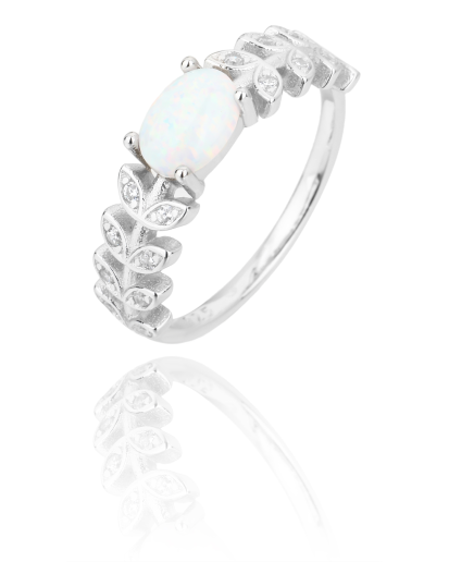 SREBRNY DAMSKI PIERŚCIONEK Z BIAŁYM OPALEM SREBO PRÓBY 925