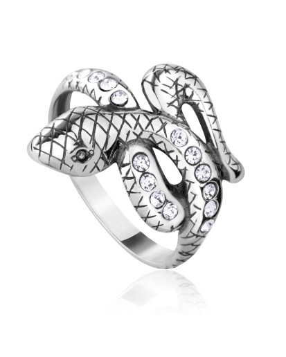 SREBRNY DAMSKI OKSYDOWANY PIERŚCIONEK WĄŻ CYRKONIA R.24 PRÓBA 925