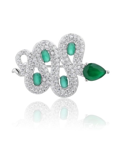 BROSZKA DAMSKA WĄŻ ZIELONE CYRKONIE SREBRO 925