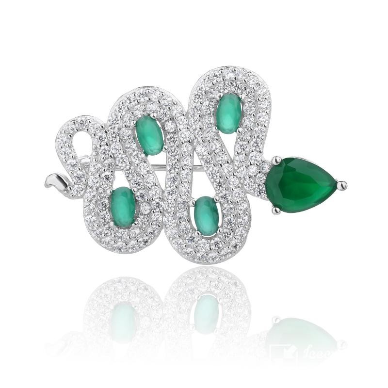 BROSZKA DAMSKA WĄŻ ZIELONE CYRKONIE SREBRO 925