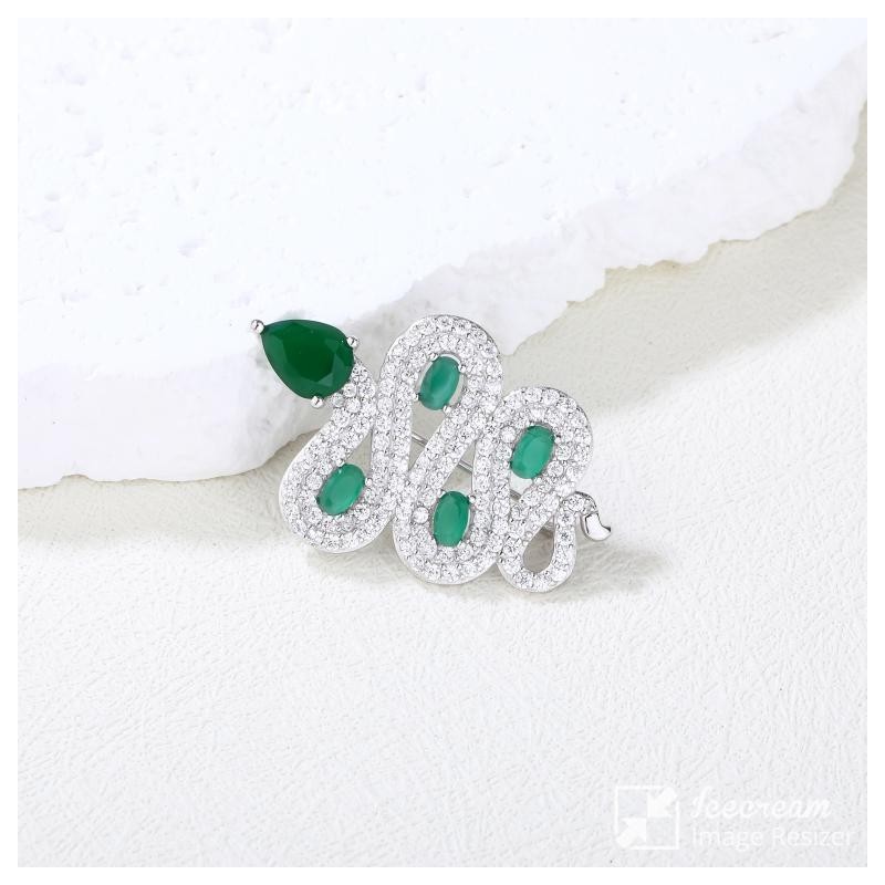 BROSZKA DAMSKA WĄŻ ZIELONE CYRKONIE SREBRO 925