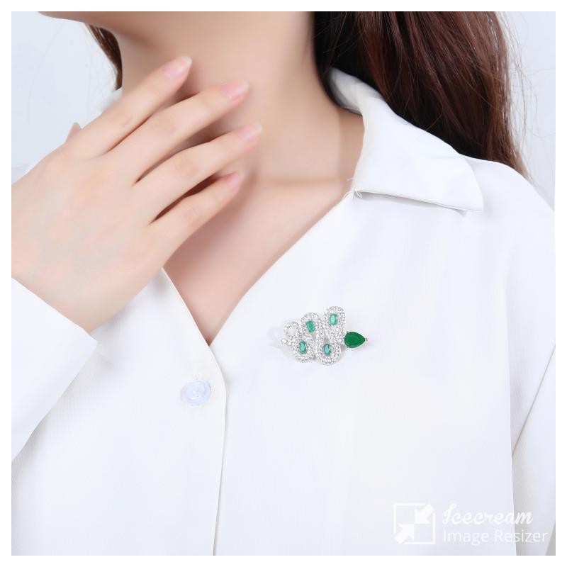 BROSZKA DAMSKA WĄŻ ZIELONE CYRKONIE SREBRO 925