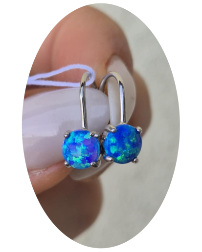 Srebrne kolczyki damskie wiszące z niebieskim opalem próba 925