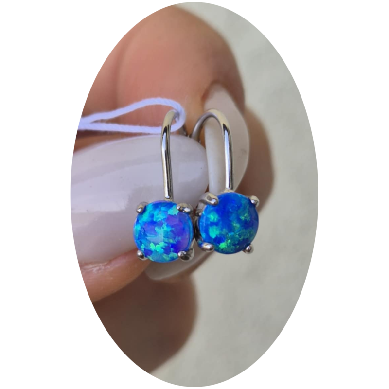 Srebrne kolczyki damskie wiszące z niebieskim opalem próba 925
