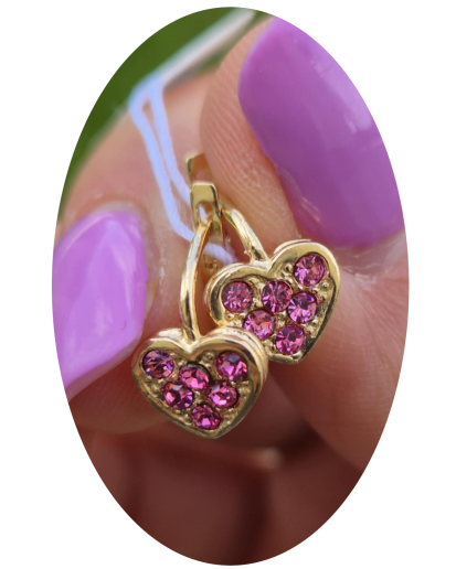 ZŁOTE KOLCZYKI DLA DZIEWCZYNKI WISZĄCE SERCA Z CYRKONIĄ SREBRO 025