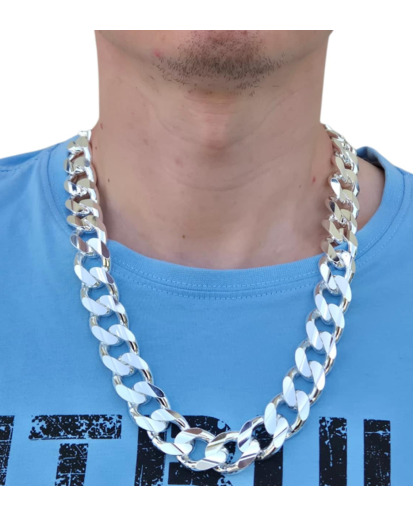 SREBRNY ŁAŃCUCH MĘSKI PANCERKA SOCZEWKOWA 18,9 MM  55 - 65 CM SREBRO 925