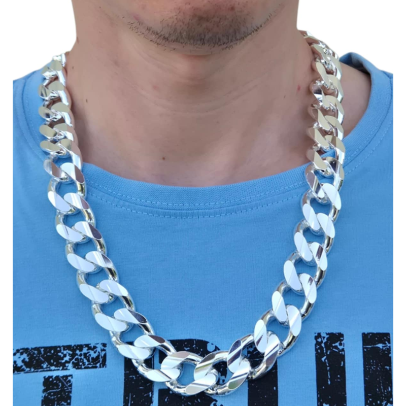 SREBRNY ŁAŃCUCH MĘSKI PANCERKA SOCZEWKOWA 18,9 MM  55 - 65 CM SREBRO 925