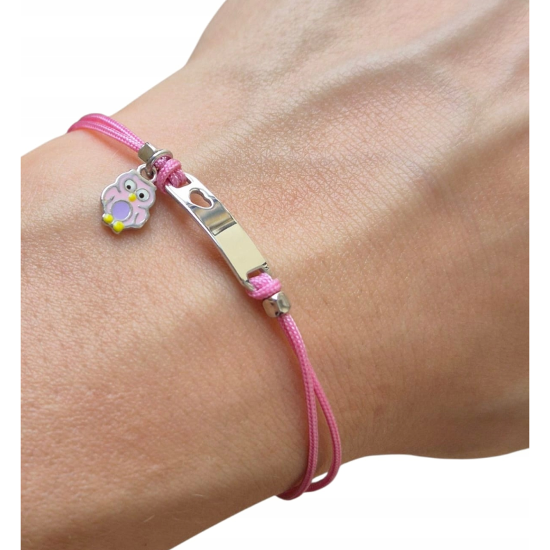 Bransoletka dziecięca srebro 925 rodowane na sznurku | regulacja 14–18