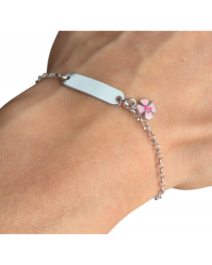 Bransoletka dziecięca Kwiatek + blaszka do graweru | 18 cm